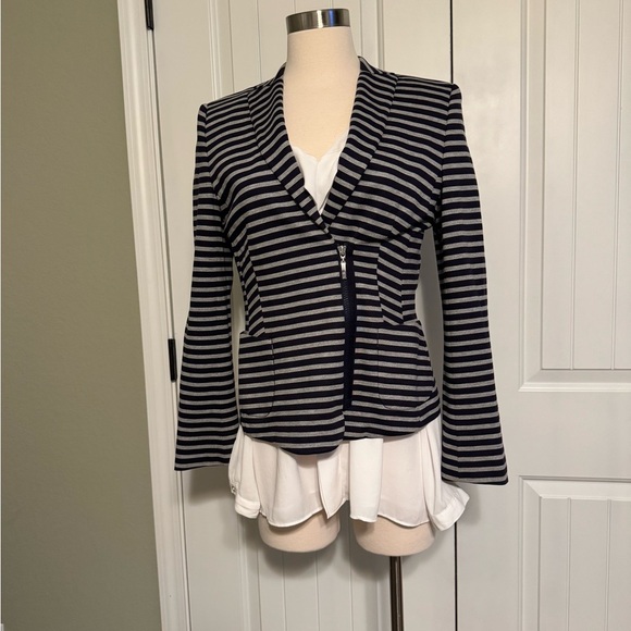 Escada Jackets & Blazers - Striped Dark Navy and Gray Women's Blazer
